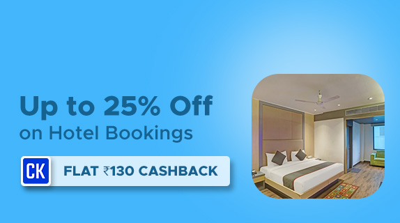 Upto 25% Off Code + Flat Rs 130 CashKaro Cashback on all Domestic Hotel Bookings Over Rs 1000