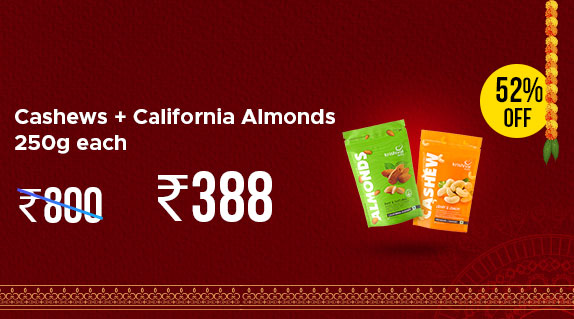 Krishival: Cashews + California Almonds - 250g each worth Rs 800 at Rs 388 + Flat 15% CashKaro Cashback