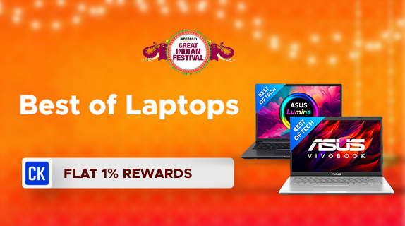 Amazon: Great Indian Festival: Best of Laptops + Flat 1 % CashKaro Rewards