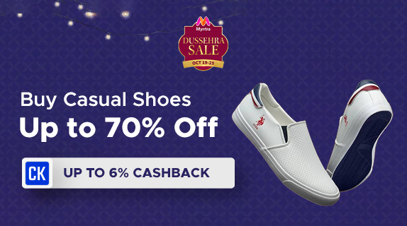 Myntra: Buy Casual Shoes Upto 70% Off + Upto 6% CashKaro Cashback