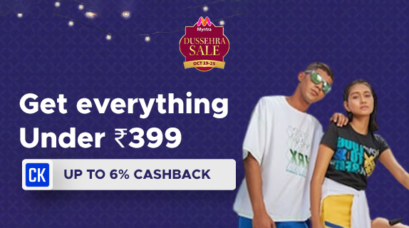 Myntra: Everything Under Rs 399 + Upto 6% CashKaro Cashback