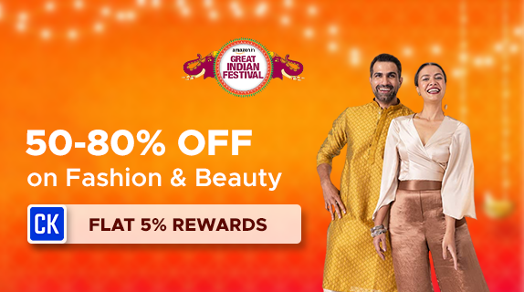 Amazon: Great Indian Festival: 50-80% OFF on Fashion & Beauty + Flat 5%CashKaro Rewards