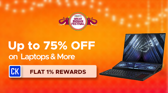Amazon: Great Indian Festival: Upto 75% OFF on Laptops, Smartwatches and More + Flat 1% CashKaro Rewards