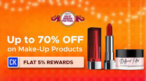 Amazon: Great Indian Festival: Upto 70% OFF on Make-Up Products + Flat 5% CashKaro Rewards