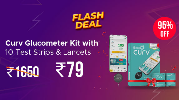 BeatO: Buy Curv Glucometer Kit with 10 Test Strips and Lancets worth Rs 1650 at Rs 79 + Free Doctor Consultation